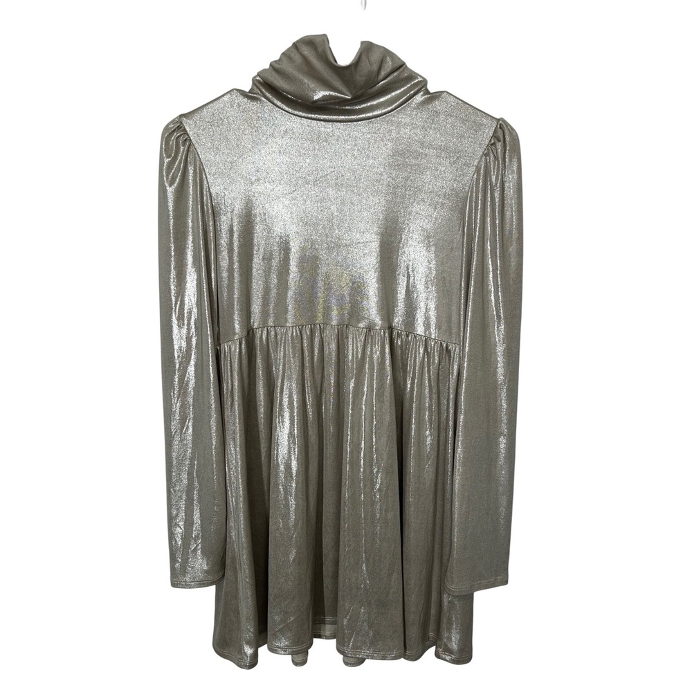 Lipsy Light Gold Shimmery Long-Sleeve‎ Blouse with 3 Button High Neck Size M/L